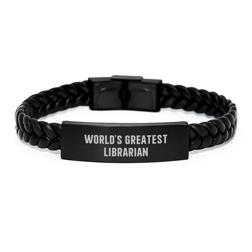 Funny Librarian Quotes Interlaced Leather Bracelet Gift for Librarian Mom World's Greatest Librarian Stainless Steel PU Leather Bracelet from Family - Image 1