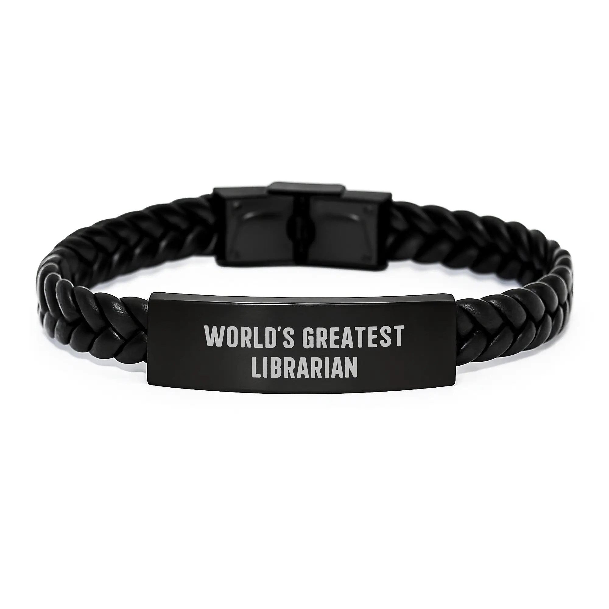 Funny Librarian Quotes Interlaced Leather Bracelet Gift for Librarian Mom World's Greatest Librarian Stainless Steel PU Leather Bracelet from Family - Image 1