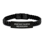 Smart Sexy Talented Web Developer Gifts - Interlaced Leather Bracelet for Web Developers, Birthday Unique Gifts from Friends, Coworkers, or Family