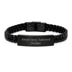 Welder Gifts from Friends Unique Interlaced Leather Bracelet, Smart Sexy Talented Quote, 7.87 inches, Stainless Steel and PU Leather, Graduation Unique Gifts for Welder
