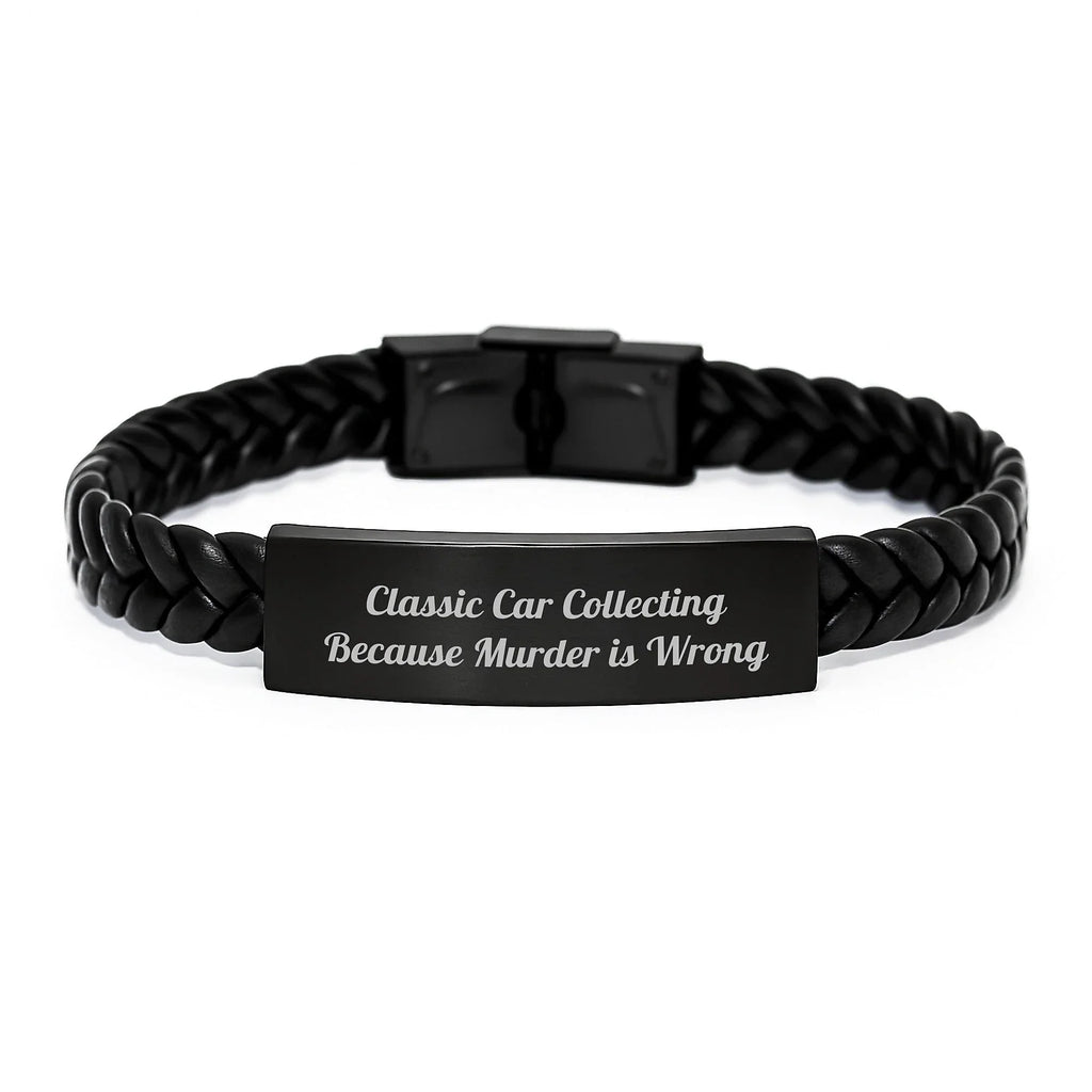 Classic Car Collecting Gifts from Friends for Men with Funny Quote Interlaced Leather Bracelet, Unique Graduation Accessories
