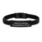 Classic Car Collecting Gifts from Friends for Men with Funny Quote Interlaced Leather Bracelet, Unique Graduation Accessories