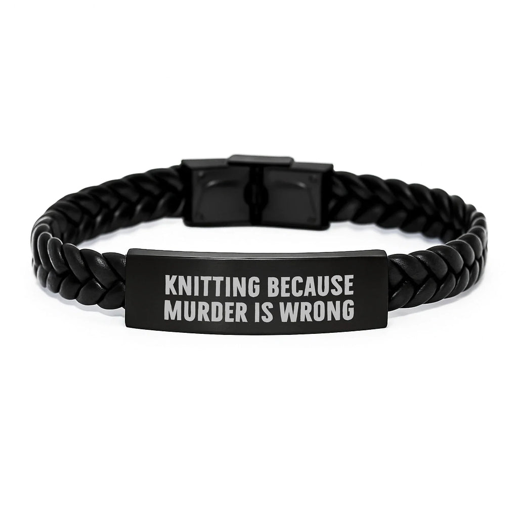 Knitting Enthusiast's Funny Gift Interlaced Leather Bracelet for Men, Women, or Friends - Unique Handmade Knitting Accessories for Christmas