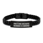 Knitting Enthusiast's Funny Gift Interlaced Leather Bracelet for Men, Women, or Friends - Unique Handmade Knitting Accessories for Christmas