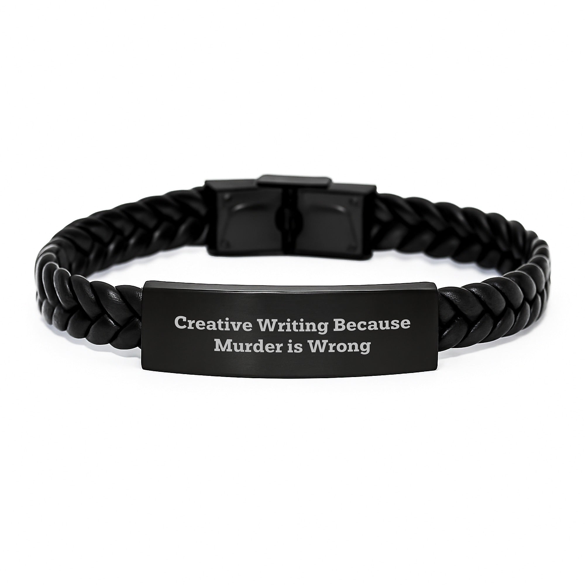 Creative Writing Inspiration Interlaced Leather Bracelet, Gifts from Men to Friends, Unique Graduation Gift for Creative Writing Enthusiasts, 'Creative Writing Because Murder Is Wrong' Quote - Image 1