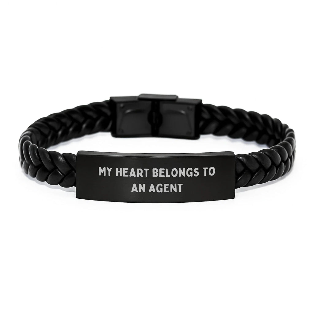 My Heart Belongs To An Agent - Interlaced Leather Agent Gifts from Friends for Birthday, Unique Agent Interlaced Leather Bracelet