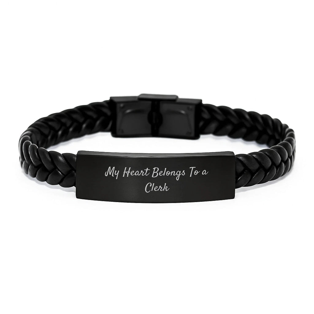 Clerk Gifts from Friends, My Heart Belongs to a Clerk Interlaced Leather Bracelet for Graduation