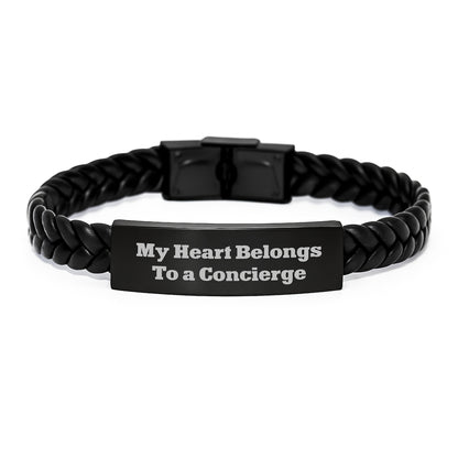 My Heart Belongs To A Concierge, Gifts from Friends, Unique Interlaced Leather Bracelte for Concierge, Inspirational Graduation Gifts - Image 1