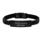 Funny Millwright Gifts from Friends for Men, World's Greatest Millwright Interlaced Leather Bracelet, Birthday Unique Gifts - Image 1