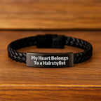 Graduation Unique Gifts for Hairstylist, Interlaced Leather Bracelet, 'My Heart Belongs To A Hairstylist' Funny Quote, Gifts from Family to Hairstylist - Image 2