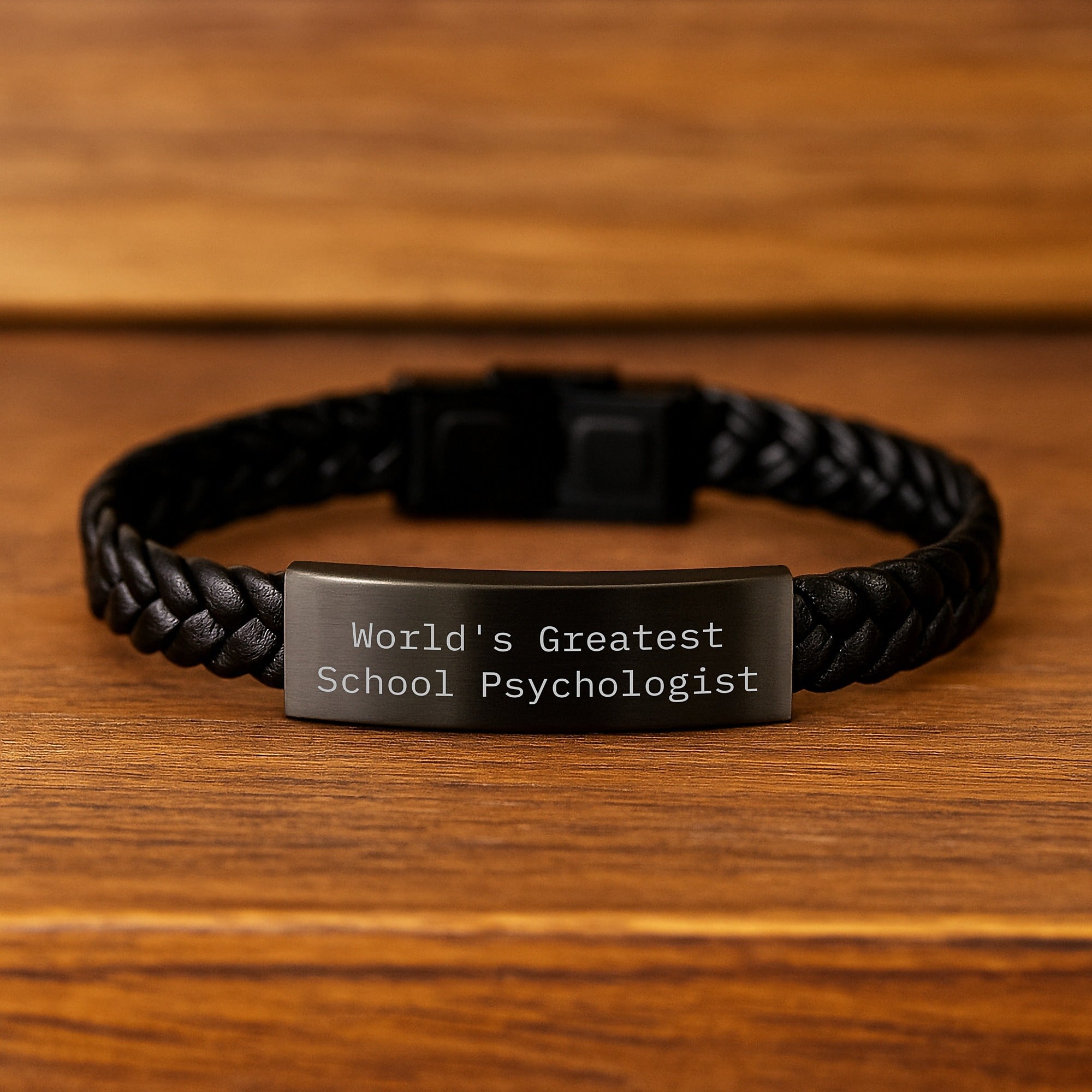 Funny School Psychologist Gifts, World's Greatest Interlaced Leather Bracelet Birthday Unique Gifts from Men to School Psychologists - Image 2