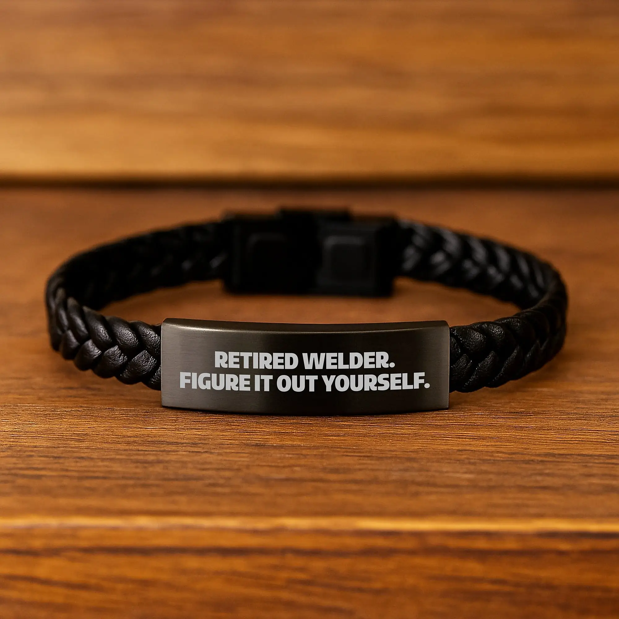 Welder Funny Birthday Unique Gifts for Men - Retired Welder Figured It Out, Interlaced Leather Bracelet, Stainless Steel PU Leather Engraved - Image 2