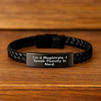 Funny Magistrate Interlaced Leather Bracelet Gifts from Friends to Magistrate Men - I'm A Magistrate. I Speak Fluently In genius. Christmas Unique Gifts