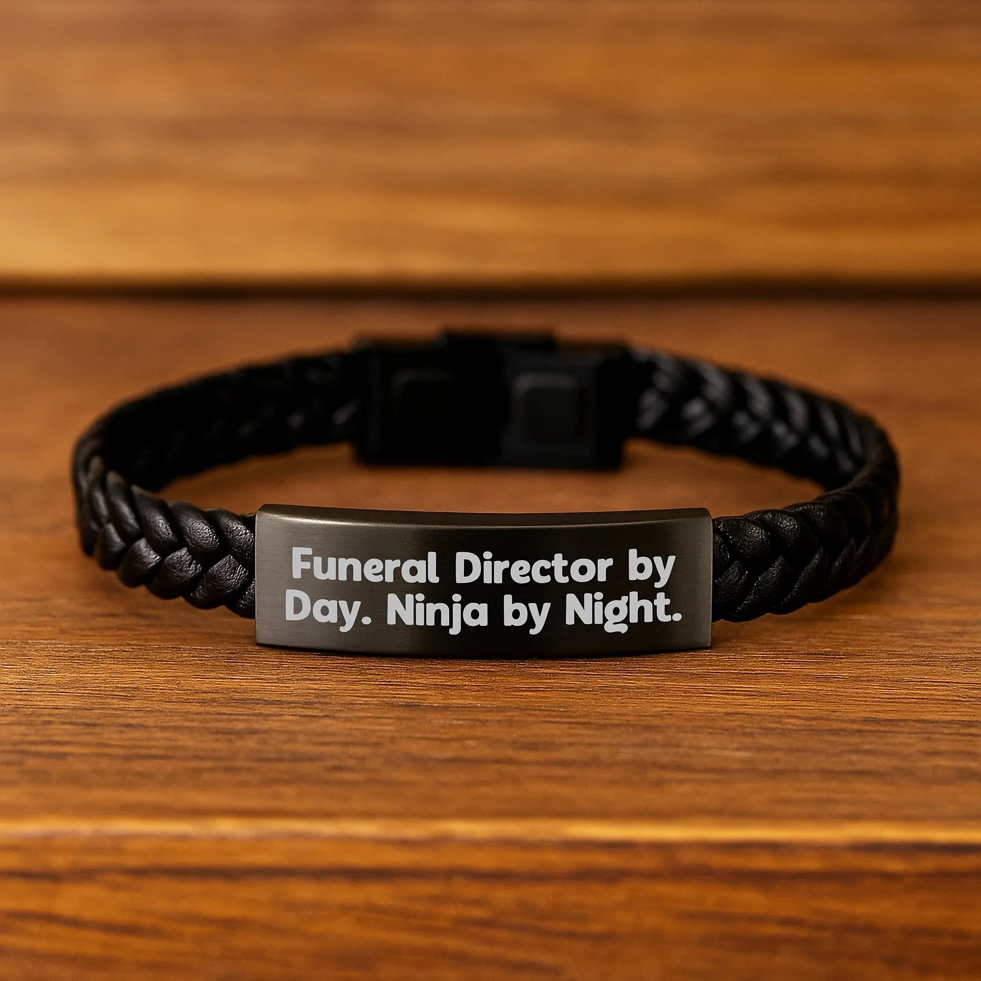 Funeral Director by Day, Ninja by Night - Interlaced Leather Bracelet Gifts for Funeral Directors Men, Unique Graduation Gift for Friends, Coworkers, Family - 'Funny' Quote