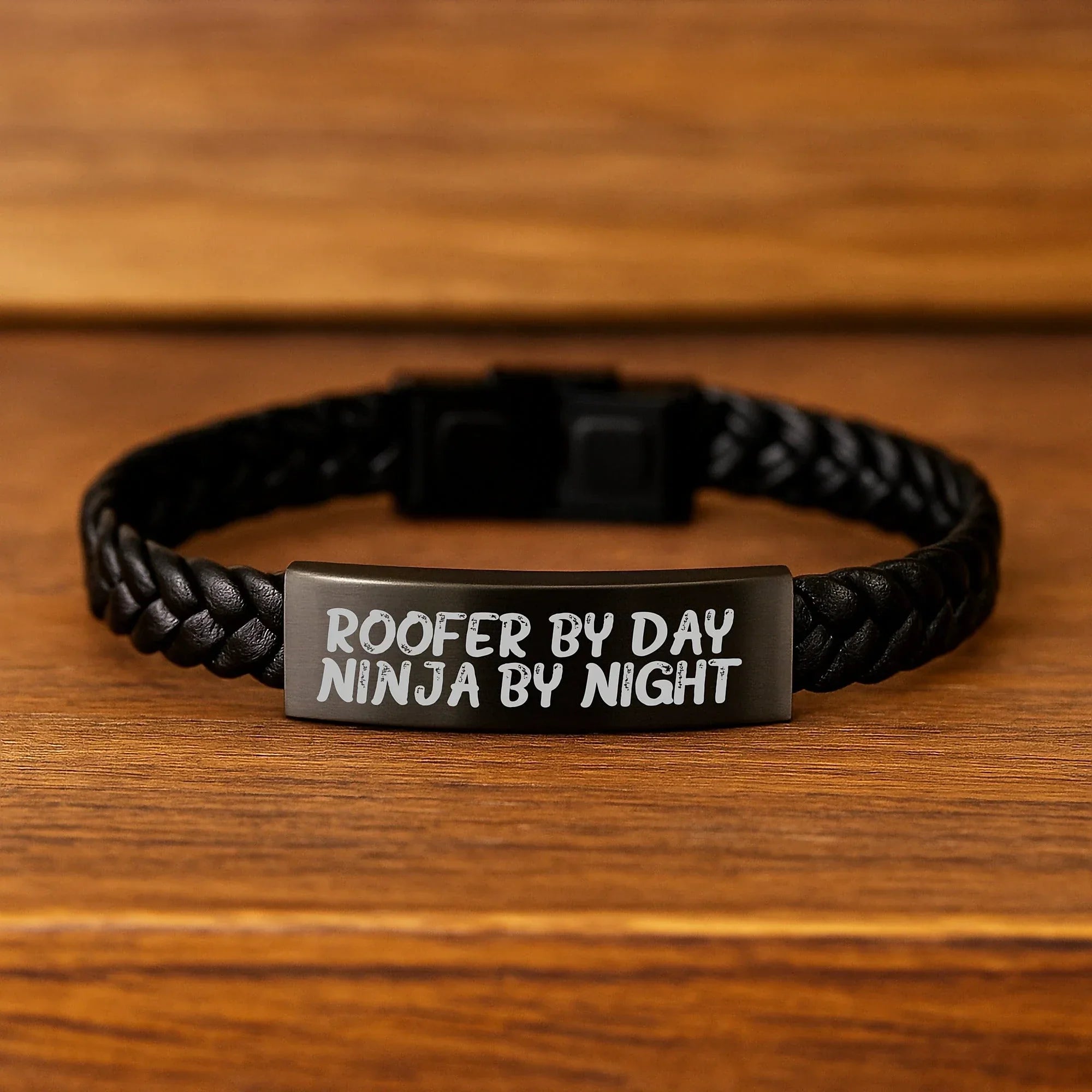 Roofer Gifts from Men, Funny Interlaced Leather Bracelet for Roofer By Day, Ninja By Night, Graduation Unique Gifts for Him