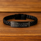 Funny Counselor Gifts for Men Women Friends Coworkers, Unique Interlaced Leather Bracelet with Stainless Steel and PU Leather, Christmas Unique Gifts from Family