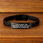 Unique Real Estate Investor Christmas Unique Gifts from Friends - Interlaced Leather Bracelet for Men, Funny Quote 'This Is What An Awesome Real Estate Investor Looks Like'