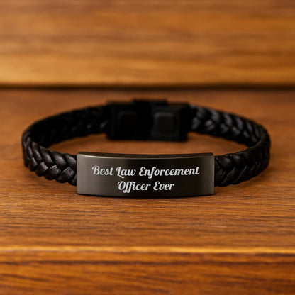 Funny Best Law Enforcement Officer Ever Interlaced Leather Bracelet, Gifts from Family for Law Enforcement Officer, Unique Graduation Gifts for Men - Image 2