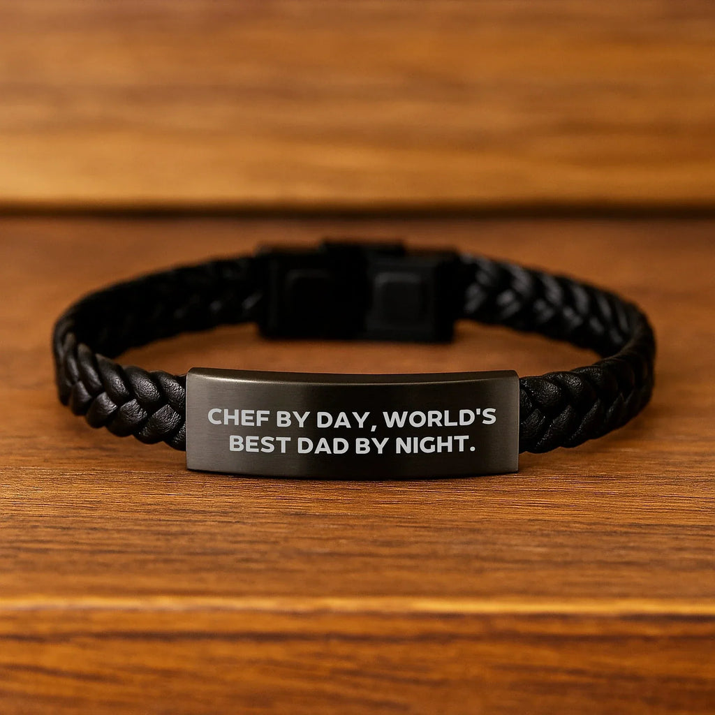 Chef By Day, World's Best Dad By Night - Interlaced Leather Bracelet for Graduation Gifts from Men to Chef
