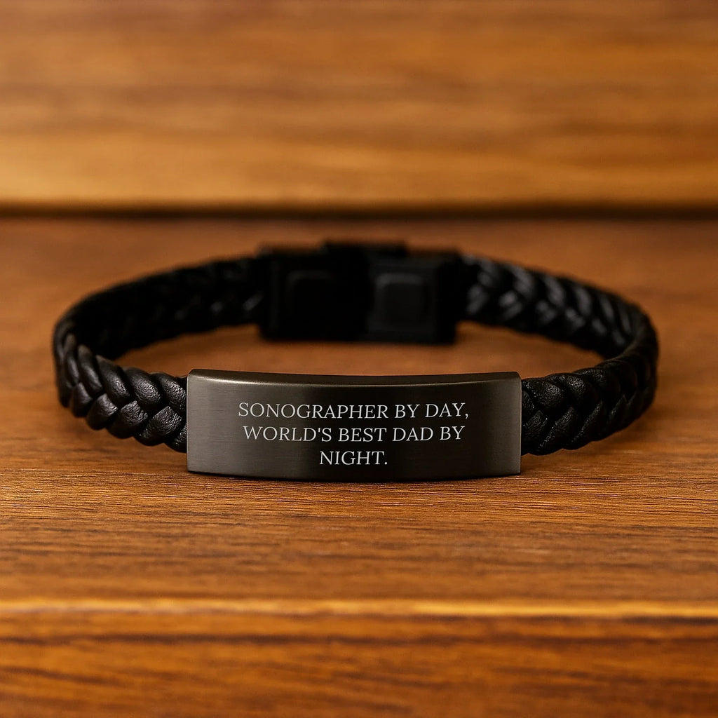 Funny Sonographer Gifts for Him, Unique Interlaced Leather Bracelet, 'Sonographer By Day, World's Best Dad By Night', Valentine's Unique Gifts from Husband to Sonographer