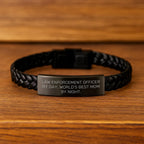 Funny Law Enforcement Officer Gifts from Mom to Dad Interlaced Leather Bracelet for Men, Law Enforcement Officer By Day, World's Best Mom By Night, Christmas Unique Gifts