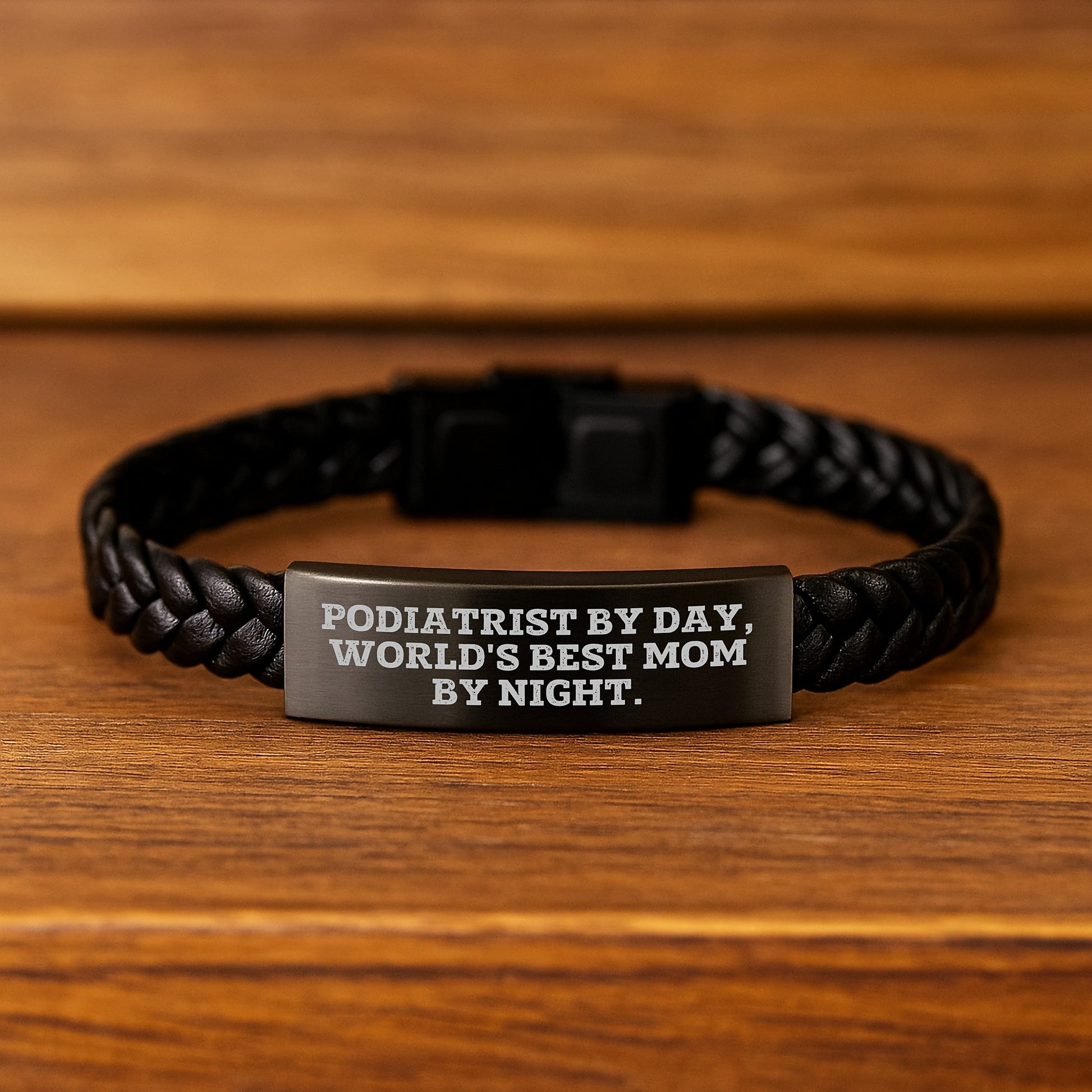 Podiatrist Gifts from Mom, Interlaced Leather Bracelet for Graduation, 'Podiatrist By Day, World's Best Mom By Night.' - Unique Gifts for Women, Friends, and Family - Image 2