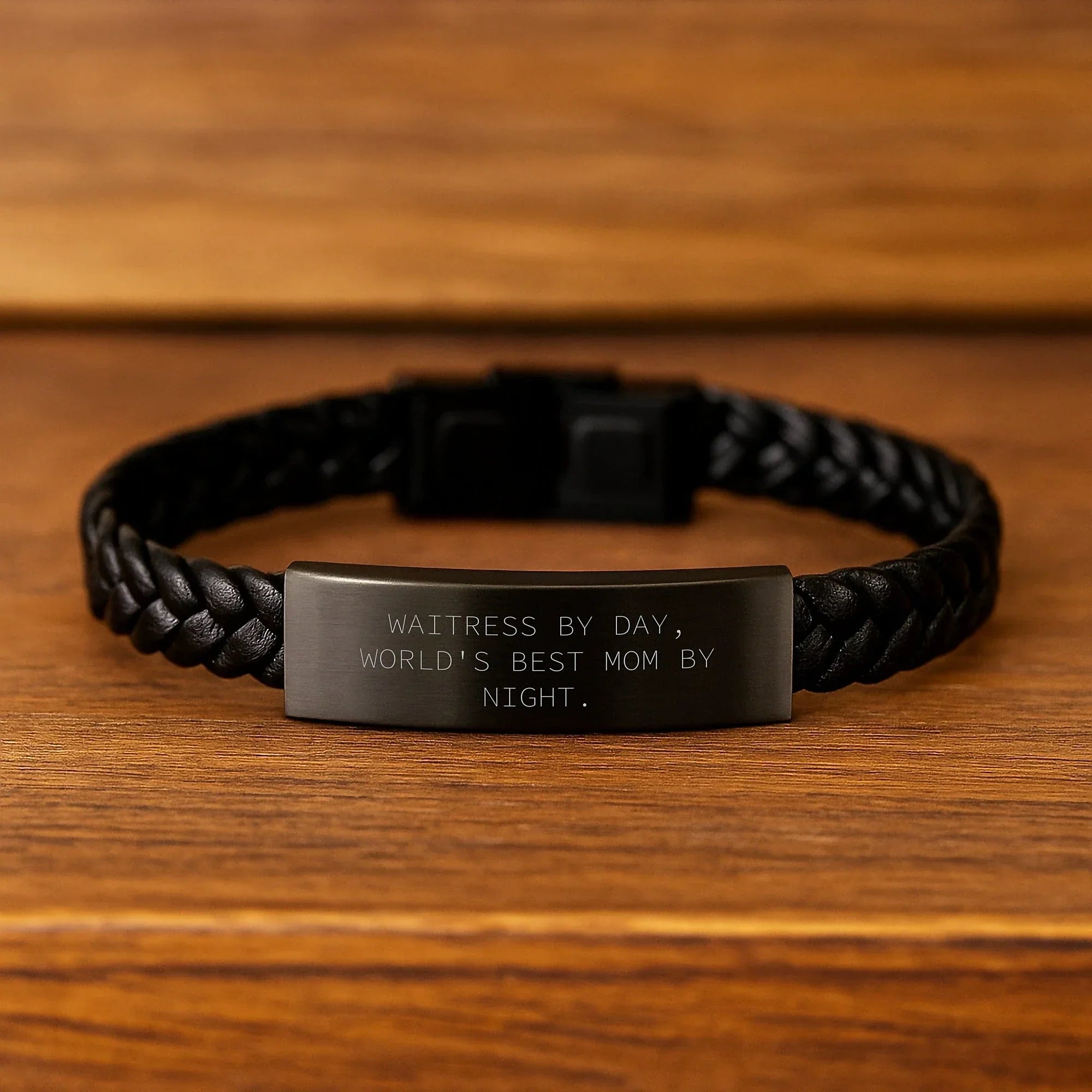 Waitress by Day, World's Best Mom by Night - Funny Interlaced Leather Bracelet Gifts from Men to Women for Valentine's