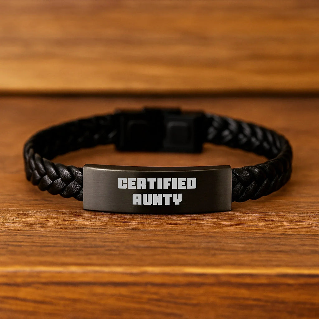 Gifts from Family for Aunty, Funny Quote Certified Aunty Interlaced Leather Bracelet, Valentine's Unique Gifts for Women
