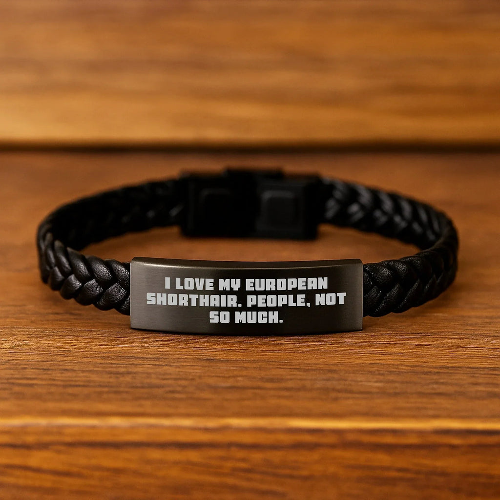 European Shorthair Cat Lover Gifts from Friends, Inspirational Interlaced Leather Bracelet for Women, Funny Quote, Unique Graduation Gifts for Her