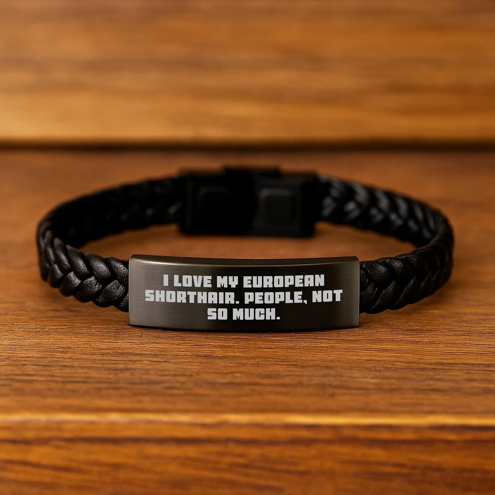European Shorthair Cat Lover Gifts from Friends, Inspirational Interlaced Leather Bracelet for Women, Funny Quote, Unique Graduation Gifts for Her