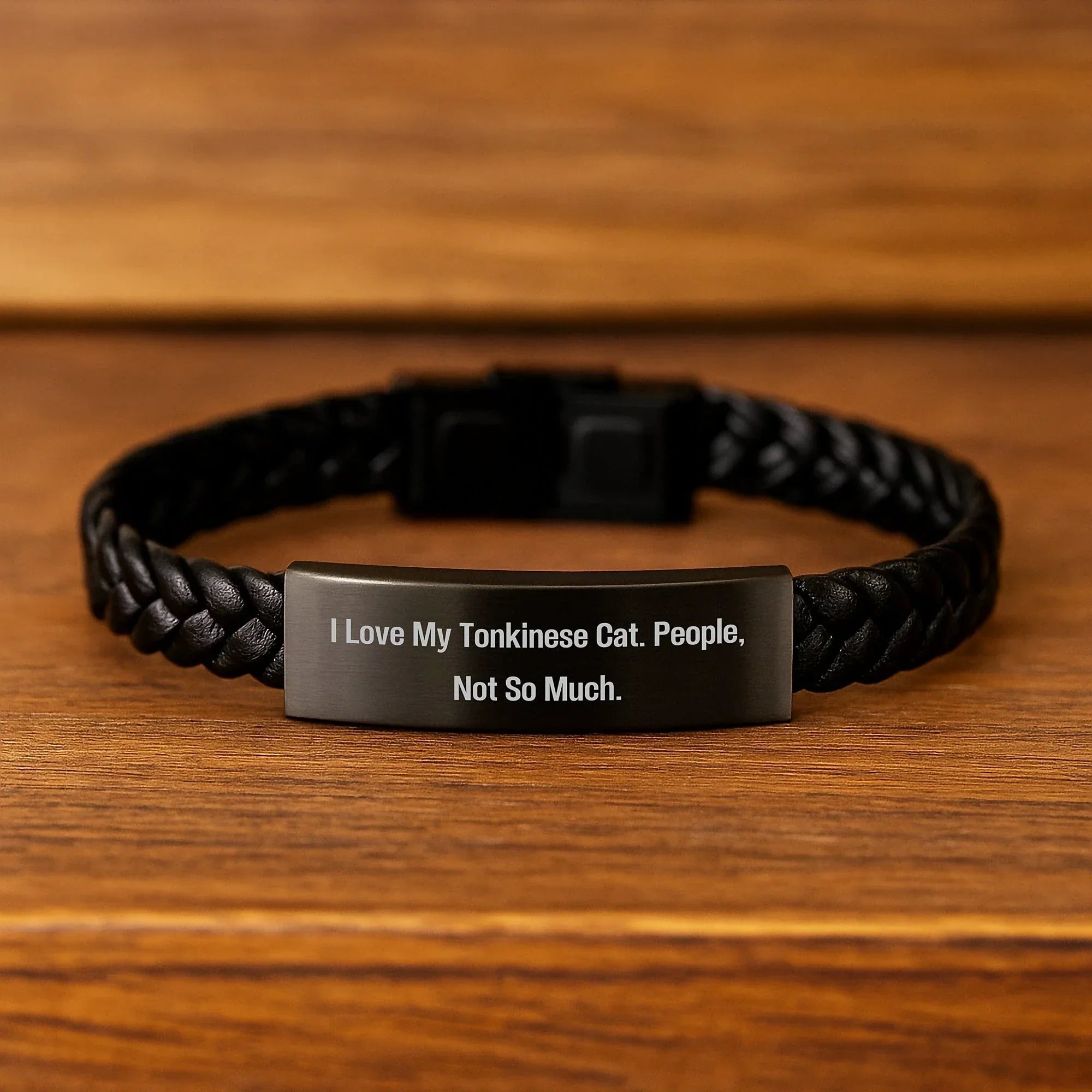 Funny Tonkinese Cat Gifts from Friends for Birthday - Interlaced Leather Bracelet with Stainless Steel Quote