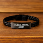 Funny Dancing Gifts for Friends from Men Eat. Sleep. Dancing. Repeat. Interlaced Leather Bracelet for Graduation