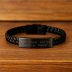 Coffee Roasting Enthusiasts' Gifts from Friends for Men, Unique Eat. Sleep. Coffee Roasting. Repeat. Interlaced Leather Bracelet, Graduation Unique Gifts