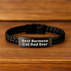 Burmese Cat Dad Gifts Funny Interlaced Leather Bracelet for Men Women Friends Family Graduation Unique Gifts from Best Burmese Cat Dad Ever