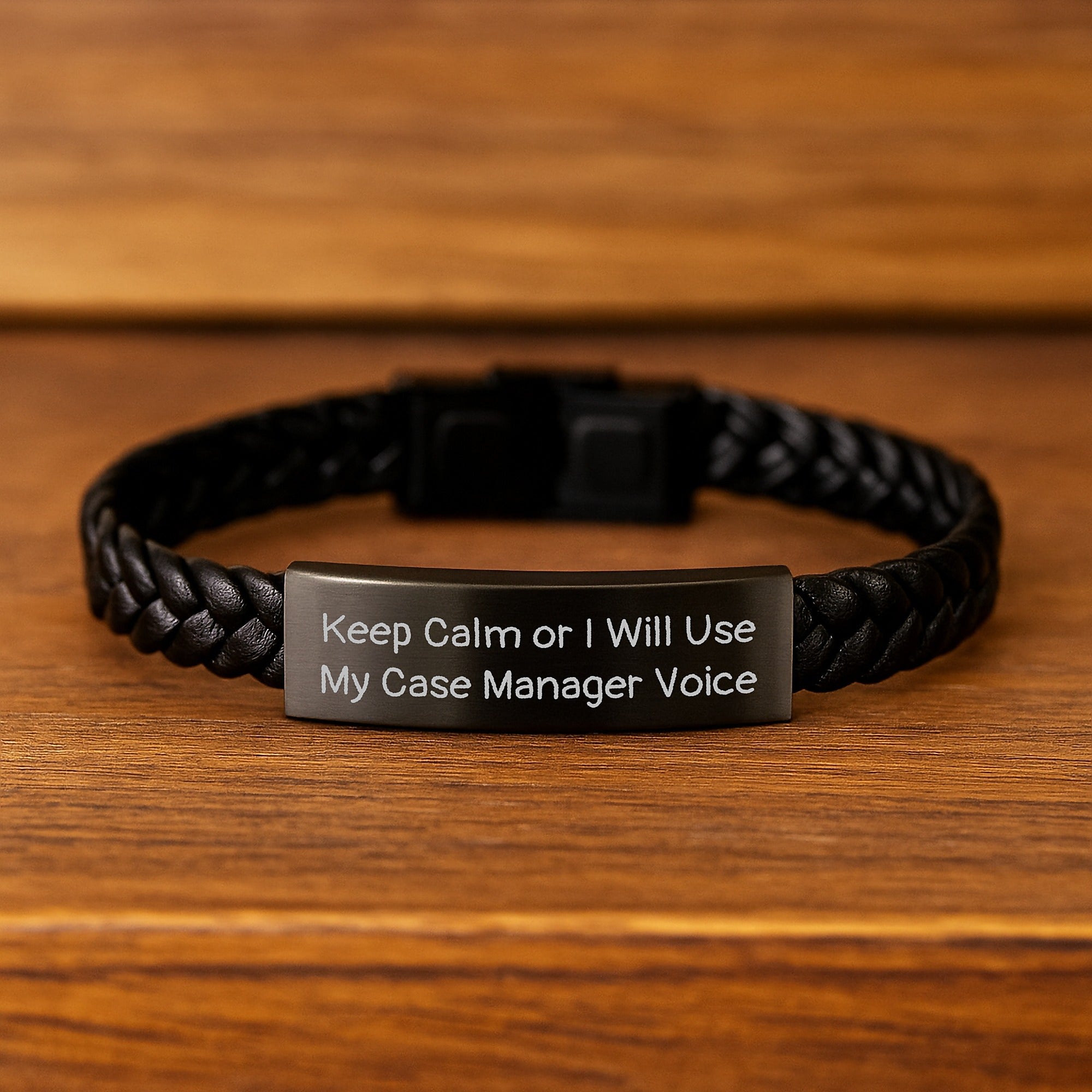 Case Manager Gifts from Friends for a Graduation Unique - Interlaced Leather Bracelet with Funny Quote 'Keep Calm Or I Will Use My Case Manager Voice' - Image 2
