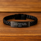 Funny Truck Driver Gifts for Men, Birthday Unique Gifts from Friends to Truck Driver, Interlaced Leather Bracelet with Stainless Steel and PU Leather - Image 2