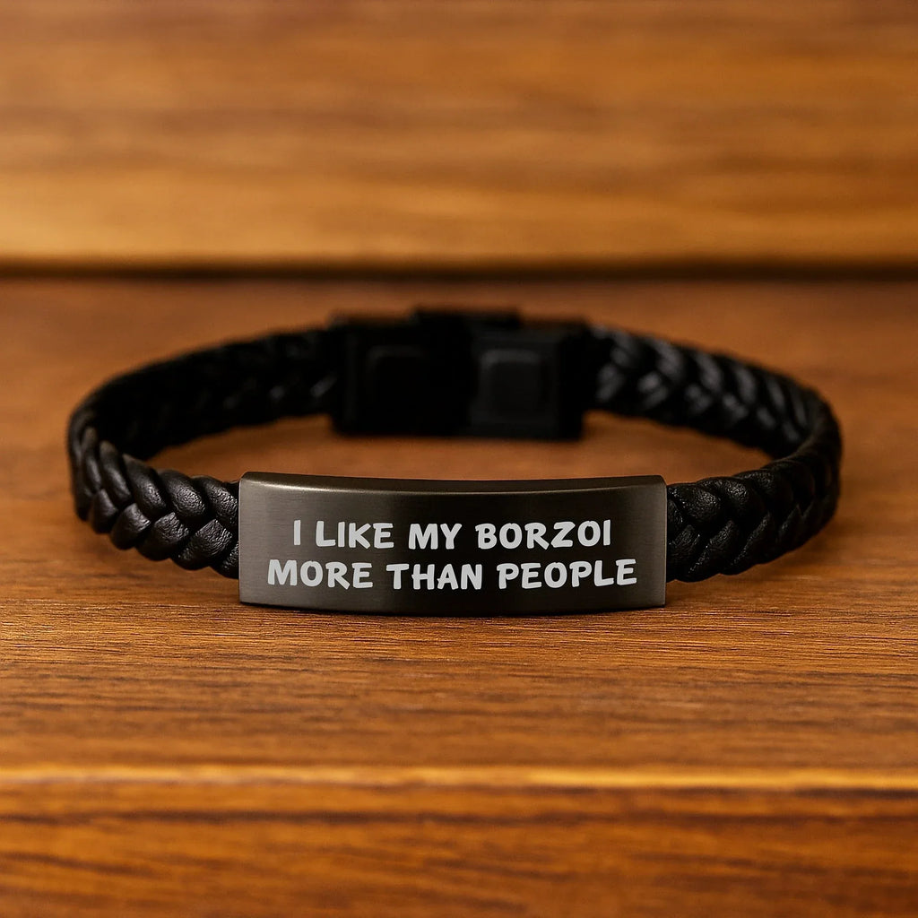 Borzoi Dog Lover Interlaced Leather Bracelet Funny Gift from Friends, Valentine's Unique Gifts for Borzoi Dog Enthusiasts, Men Women