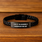 Funny Hairdresser Gifts for Birthday, Interlaced Leather Bracelet from Friends, 'Look At You Becoming A Hairdresser And Shit' Quote, Hairdresser Gifts for Her