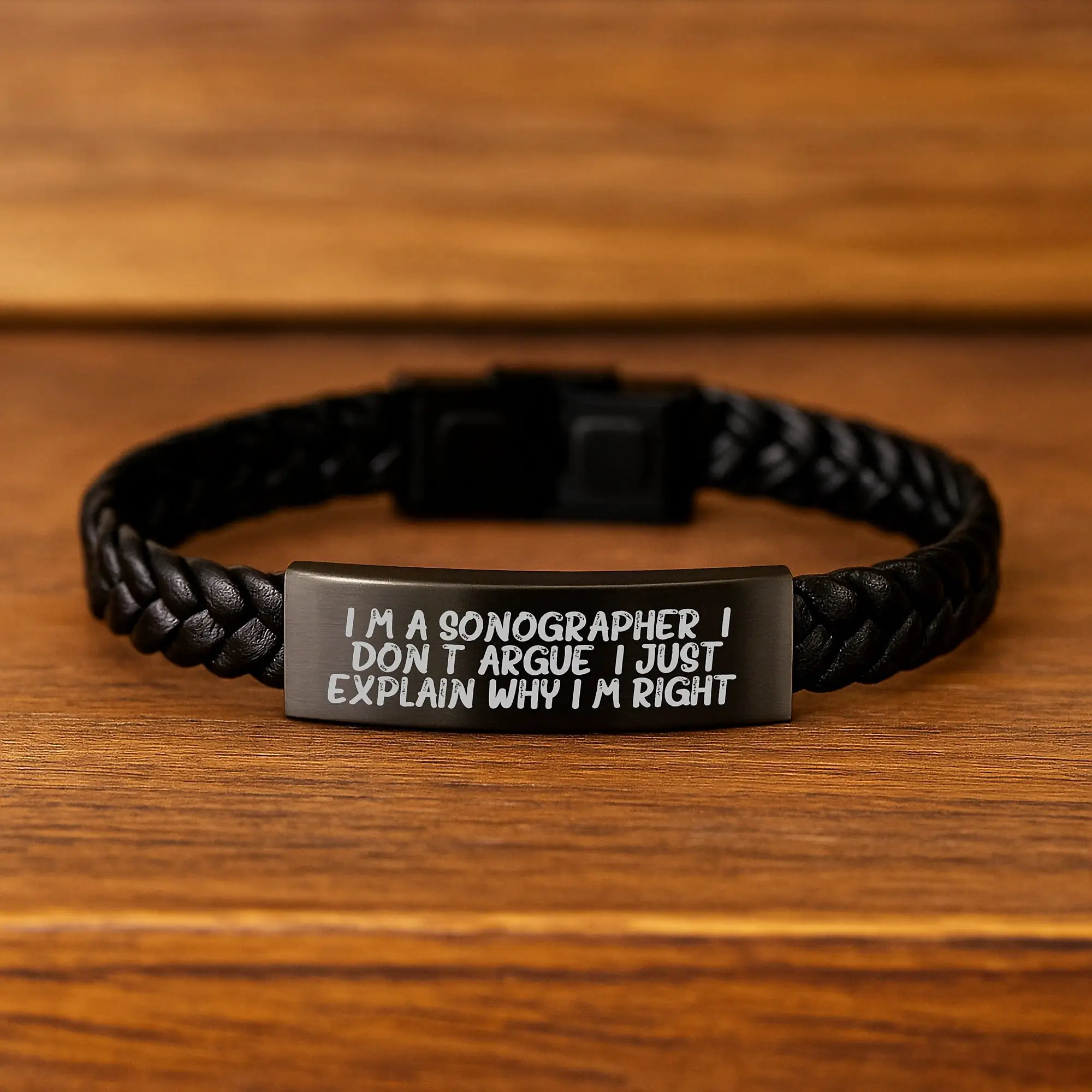 Sonographer Keepsake Interlaced Leather Bracelet for Him Birthday Gift - Image 2