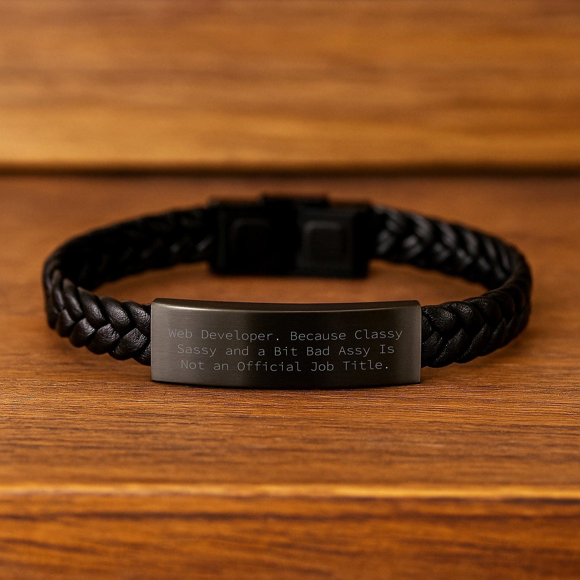 Funny Web Developer Gifts from Men to Web Developers, Interlaced Leather Bracelet for Web Developers on Valentine's - Classy Sassy And A Bit Fearlessy Is Not An Official Job Title. - Image 2