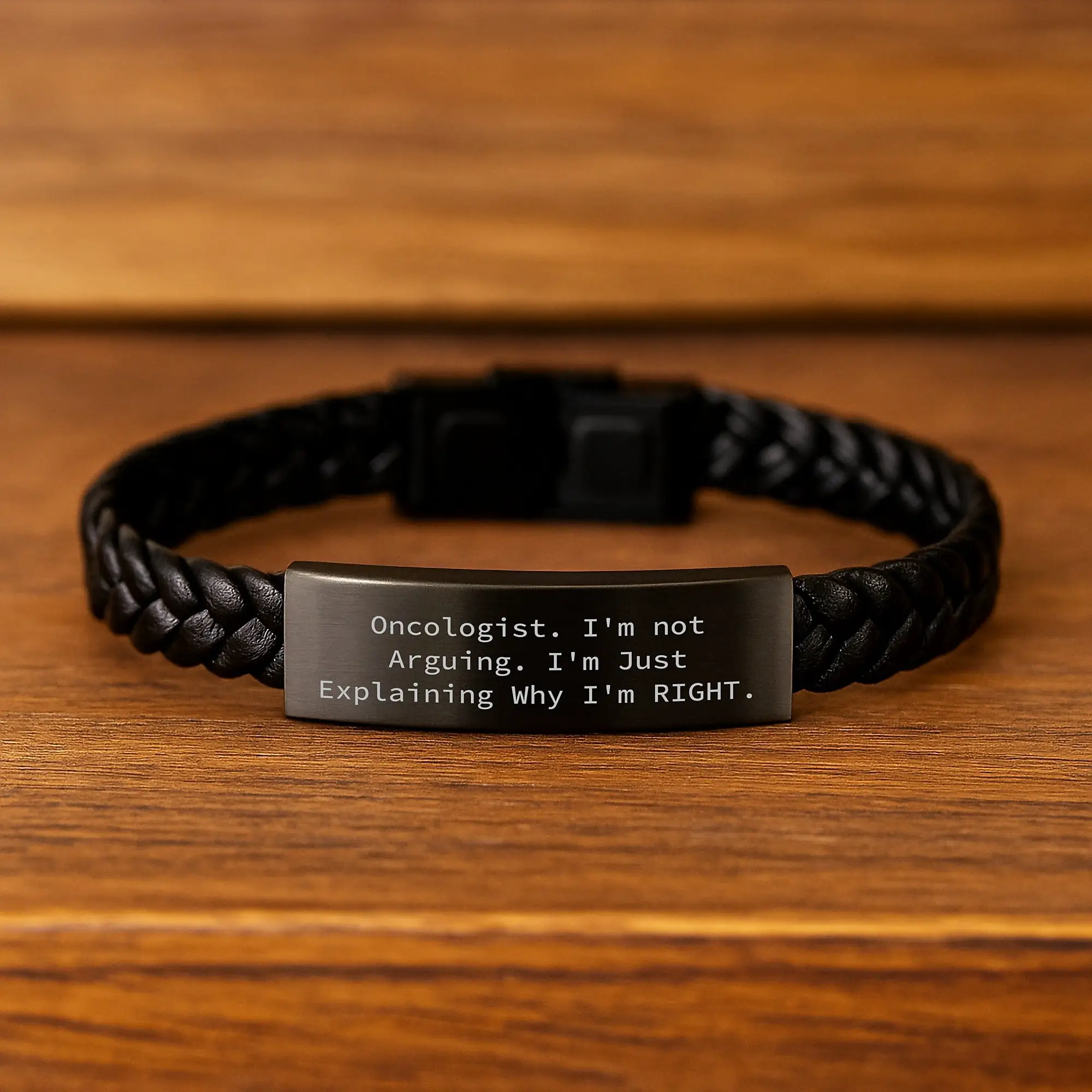 Gifts from Friends for Oncologist - Inspirational Interlaced Leather Bracelet, Funny Quote, Mother's Day Unique Gifts for Him or Her, Stainless Steel and Leather Combination - Image 2