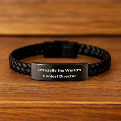 Funny Director Gifts: 'Officially The World's Coolest Director' Interlaced Leather Bracelet for Men, Women, and Friends - Unique Graduation Gifts from Family, Coworkers - Image 2