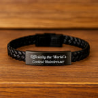 Funny Hairdresser Gifts from Friends for Hairdresser Interlaced Leather Bracelet Officially The World's Coolest Hairdresser