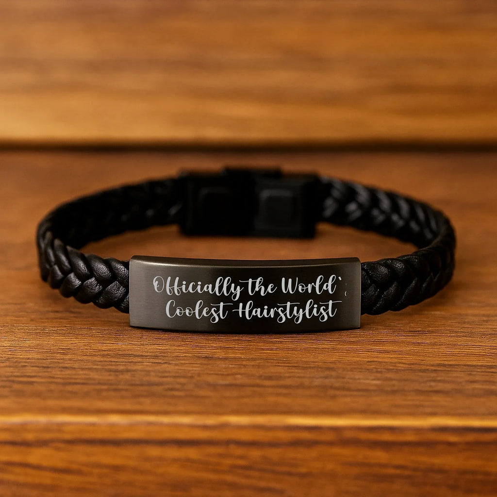 Cool Hairstylist Gifts from Friends for Men, Women, and Coworkers - Interlaced Leather Bracelet, World's Coolest Hairstylist Quote, Graduation Unique Gifts
