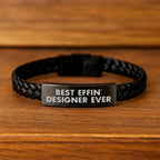 Funny Graduation Gifts from Best Effin' Designer Ever, Interlaced Leather Men's Bracelet for Designer, Unique Gifts for Him, Funny Quote Gift for Men