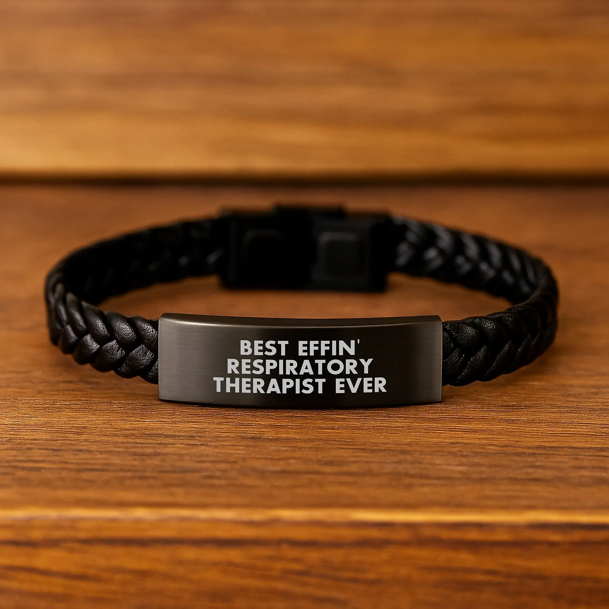 Funny Gift for Respiratory Therapist, Best Effin' Respiratory Therapist Ever Interlaced Leather Bracelet, Gifts from Family to Respiratory Therapist on Graduation Day - Image 2