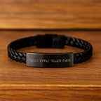 Funny Teller Gifts, Best Effin' Teller Ever Interlaced Leather Bracelet for Men Friends Family, Stainless Steel PU Leather, Christmas Unique Gifts from Husband to Son