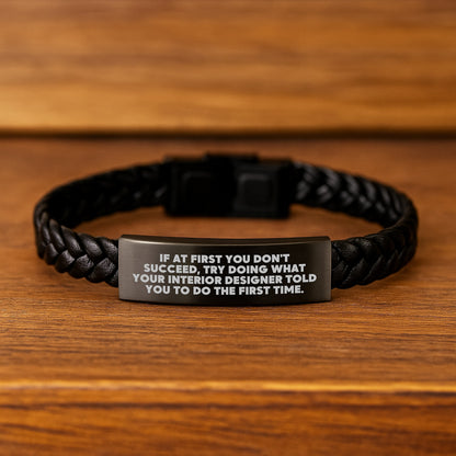 Funny Interior Designer Gifts from Men - Interlaced Leather Bracelet for Men Friends Coworkers Family - Inspirational Quote 'If At First You Don't Succeed' Christmas Unique Gifts - Image 2