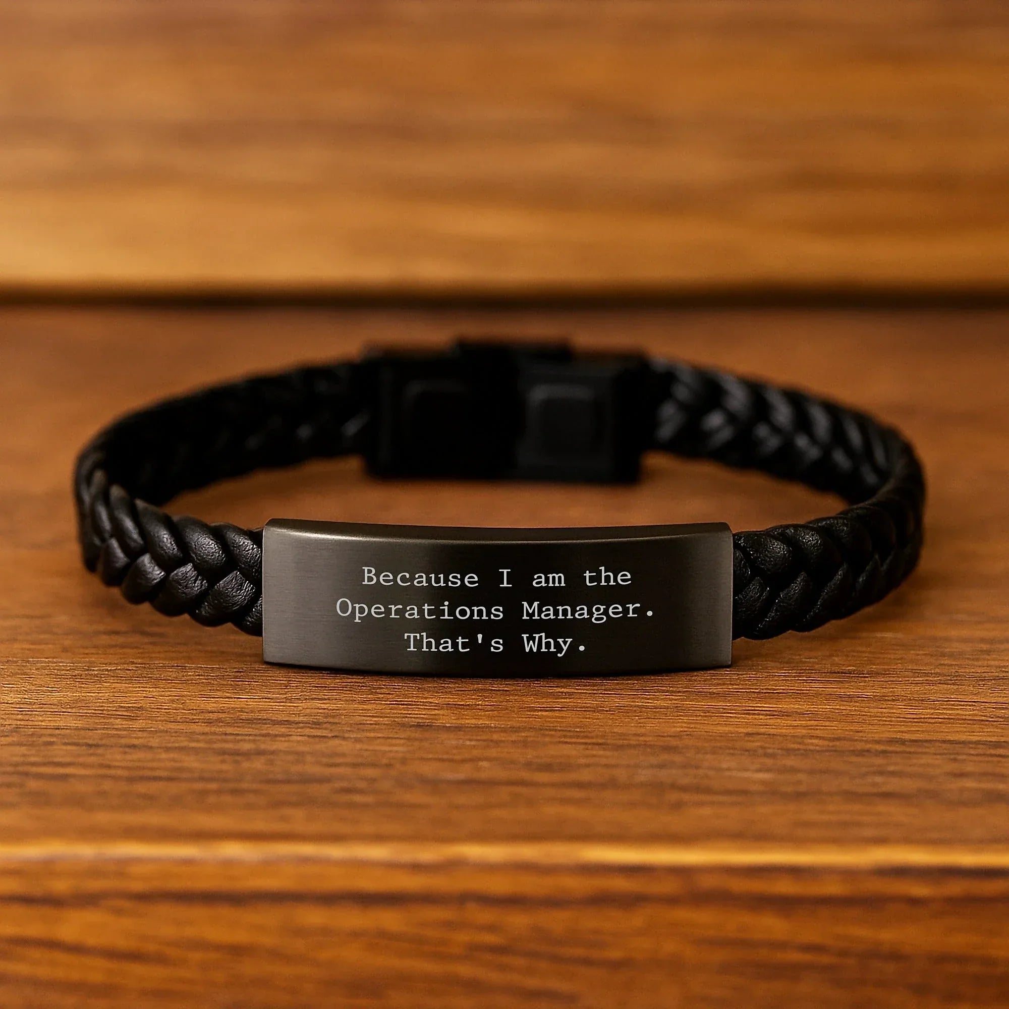 Operations Manager Leather Interlaced Birthday Unique Gift for Men from Coworkers, 'Because I Am The Operations Manager. That's Why.' Quote, Stainless Steel Engraved
