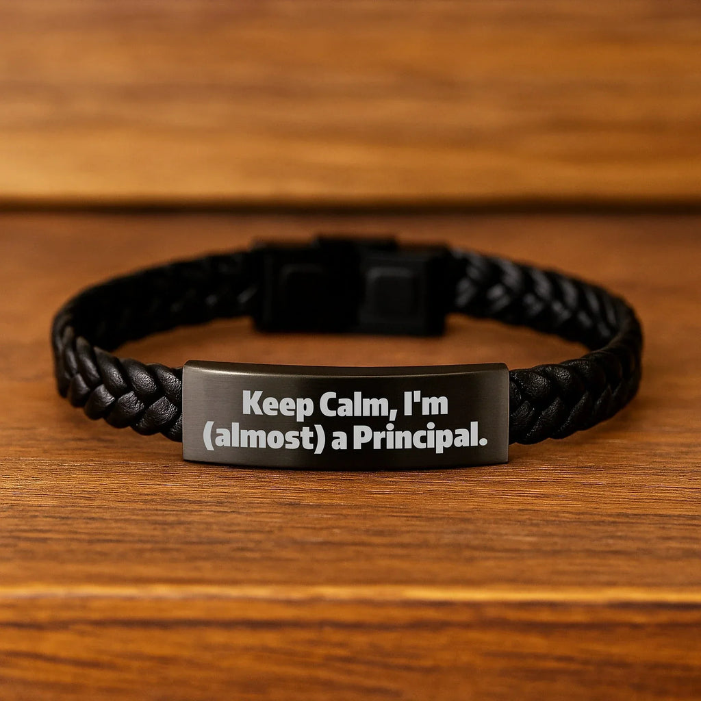 Funny Principal Gifts for Men Friends Family - Keep Calm I'm (almost) A Principal Interlaced Leather Bracelet, Christmas Unique Presents